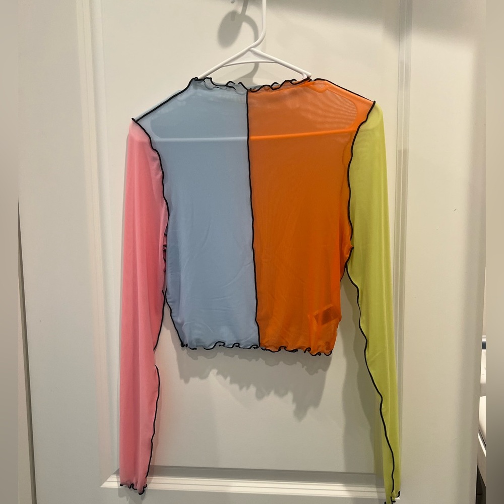 SHEIN Multicolor Sheer Long Sleeve Blouse